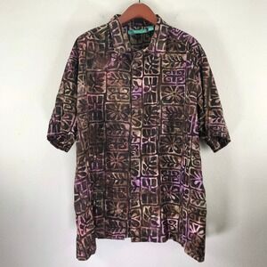 5XL Big Mens BATIK Shirt Cotton Short Sleeve Indonesia Print Artisan Outfitters
